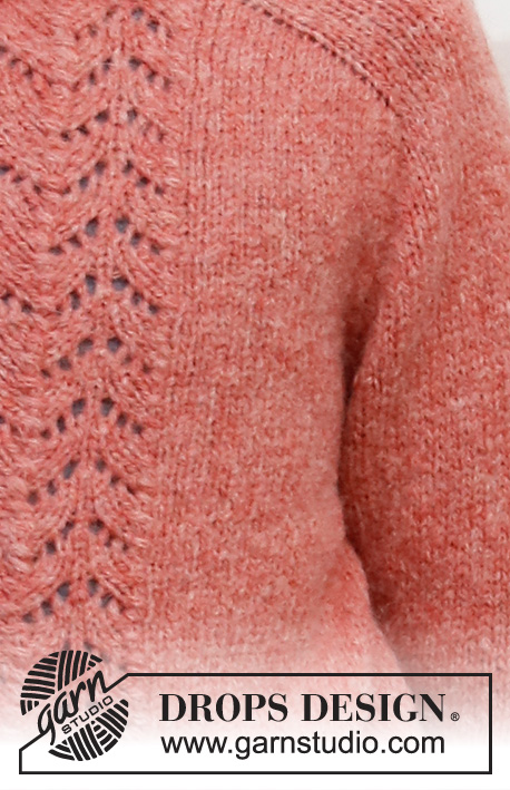 Sweet Begonia / DROPS Baby & Children 38-20 - Strikket genser til barn i DROPS Sky. Arbeidet strikkes ovenfra og ned med hullmønster og sadelskulder. Størrelse 3 – 14 år.