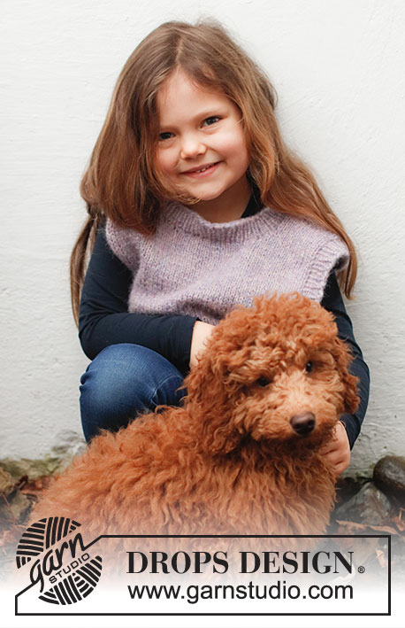 Lavender Smiles / DROPS Baby & Children 38-24 - Strikket vest / slipover til barn i DROPS Air. Arbeidet strikkes i glattstrikk med vrangborder. Størrelse 3-12 år.