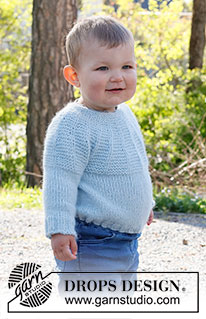 Around the Corner / DROPS Baby & Children 38-5 - Strikket genser til baby og barn i DROPS Air. Arbeidet strikkes med rundfelling ovenfra og ned med riller. Størrelse 12 mnd – 10 år.