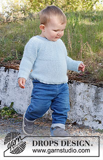 Around the Corner / DROPS Baby & Children 38-5 - Strikket genser til baby og barn i DROPS Air. Arbeidet strikkes med rundfelling ovenfra og ned med riller. Størrelse 12 mnd – 10 år.