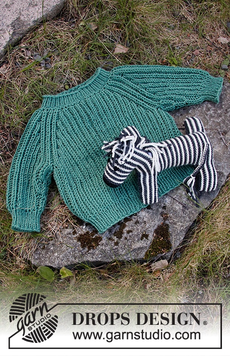 The Outdoors / DROPS Baby & Children 38-7 - Jersey de punto para bebé y niños con raglán en DROPS Merino Extra Fine. La pieza está tejida de arriba para abajo con punto inglés. Tallas 12 meses – 10 años.