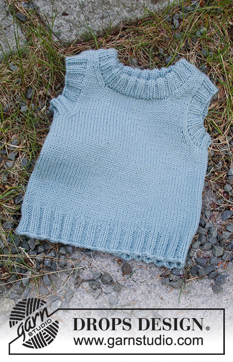 Gledesspreder / DROPS Baby & Children 38-8 - Strikket vest / slipover til baby og barn i DROPS Karisma. Arbeidet strikkes i glattstrikk med dobbel halskant. Størrelse 12 mnd – 12 år.