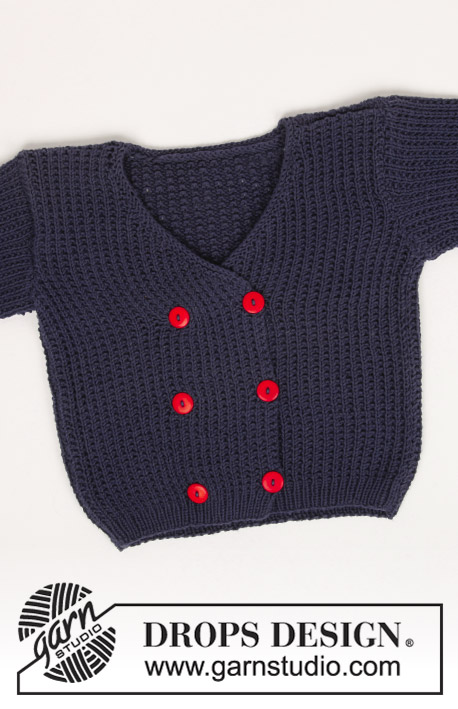Anchors Aweigh / DROPS Baby 4-10 - DROPS double or single breasted jacket with textured pattern in “Safran”. 