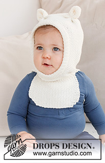 Sweet Teddy Balaclava / DROPS Baby 42-21 - Stickad mössa /balaclava till baby och barn i DROPS Merino Extra Fine. Arbetet stickas i moss-stickning med öron. Storlek 1 månad – 4 år.