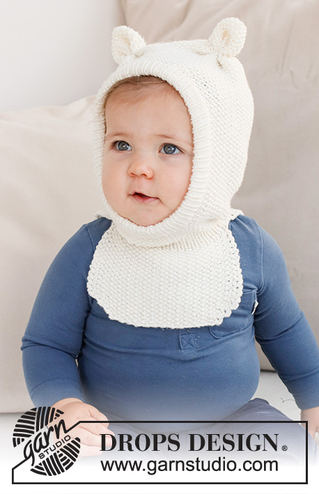 Sweet Teddy Balaclava / DROPS Baby 42-21 - Stickad mössa /balaclava till baby och barn i DROPS Merino Extra Fine. Arbetet stickas i moss-stickning med öron. Storlek 1 månad – 4 år.