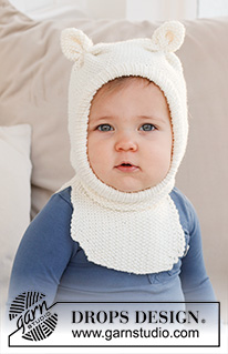 Sweet Teddy Balaclava / DROPS Baby 42-21 - Stickad mössa /balaclava till baby och barn i DROPS Merino Extra Fine. Arbetet stickas i moss-stickning med öron. Storlek 1 månad – 4 år.