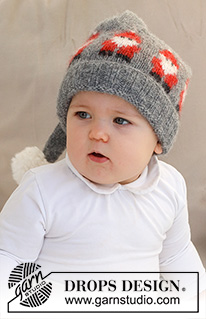 Merry Santas Hat / DROPS Baby 42-22 - Knitted hat for baby in DROPS Air. The piece is worked with Santas and a pom pom. Sizes 0 - 2 years. Theme: Christmas.