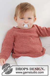 Rosy Cheeks Sweater / DROPS Baby 42-3 - Stickad tröja till baby och barn i DROPS Safran. Arbetet stickas uppifrån och ner med raglan. Storlek 0 - 4 år.