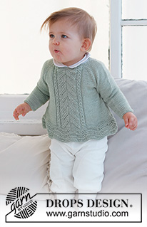 Sweet Ivy / DROPS Baby 42-7 - Strikket bluse til baby og barn i DROPS Safran. Arbejdet strikkes oppefra og ned med raglan, bølgemønster og hulmønster. Størrelse 0 - 6 år.