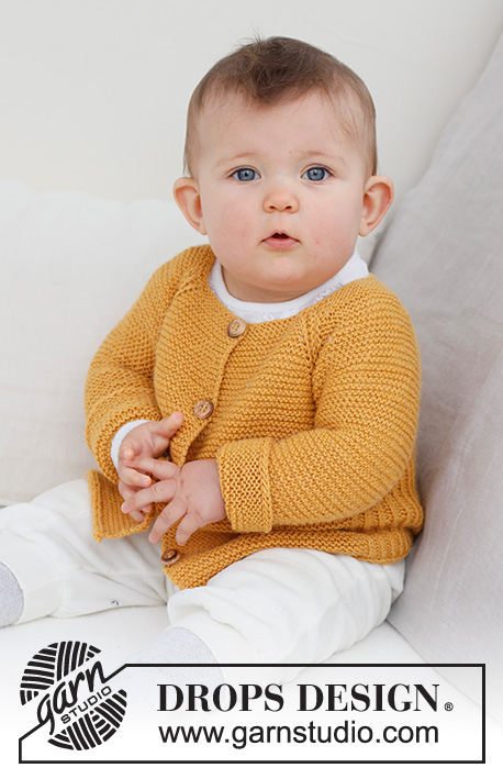 Happy Sunflower Cardigan / DROPS Baby 43-10 - Knitted jacket for babies and children in DROPS Nord. The piece is worked top down with raglan, English rib and garter stitch. Sizes 0 - 4 years.