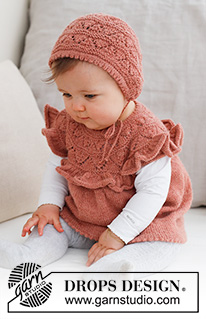 Sweet Primrose Bonnet / DROPS Baby 43-16 - Knitted hat / bonnet for baby in DROPS Alpaca. The piece is worked with lace pattern. Sizes 0 – 2 years.