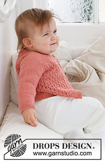 Cotswolds Cardigan / DROPS Baby 43-2 - Knitted jacket for baby in DROPS Flora. The piece is worked top down, with raglan and lace pattern. Sizes 0 – 2 years.