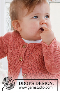 Cotswolds Cardigan / DROPS Baby 43-2 - Knitted jacket for baby in DROPS Flora. The piece is worked top down, with raglan and lace pattern. Sizes 0 – 2 years.