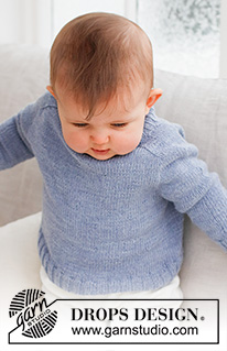 Blue Pebbles / DROPS Baby 43-4 - Sweter na drutach dla niemowląt i małych dzieci, przerabiany od góry do dołu, z rękawami typu saddle shoulder, z włóczki DROPS BabyMerino. Od rozmiaru wcześniak do 2 lat.