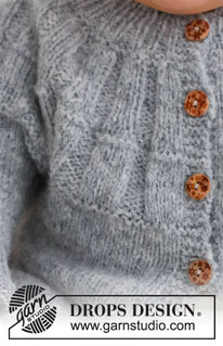 Sweet Gleam Cardigan / DROPS Baby 43-6 - Knitted jacket for baby in DROPS Sky. The piece is worked top down, with round yoke and ribbing on the yoke. Sizes: Premature to 2 years.