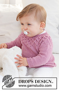 Swing by Spring Jumper / DROPS Baby 43-7 - Niemowlęcy i dziecięcy sweter na drutach, przerabiany od góry do dołu, z zaokrąglonym karczkiem i ściegiem ażurowym, z włóczki DROPS BabyMerino. Od 0 do 4 lat.