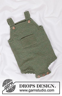 Little Fern Romper / DROPS Baby 45-10 - Tutina lavorata ai ferri per bambini in DROPS BabyMerino. Lavorata dall’alto in basso a maglia rasata e maglia legaccio. Taglie: 0-4 anni.