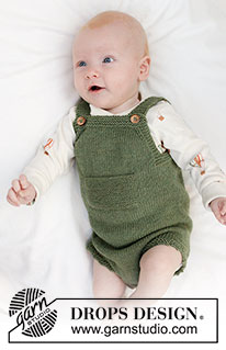 Little Fern Romper / DROPS Baby 45-10 - Tutina lavorata ai ferri per bambini in DROPS BabyMerino. Lavorata dall’alto in basso a maglia rasata e maglia legaccio. Taglie: 0-4 anni.