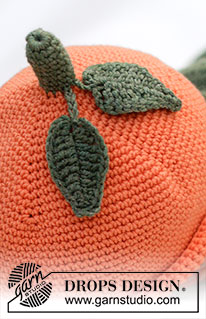 Sweet Tangerine Hat / DROPS Baby 45-11 - Crocheted orange / tangerine hat for baby in DROPS BabyMerino. Piece is worked top down, with stem and leaves. Size 0 - 4 years