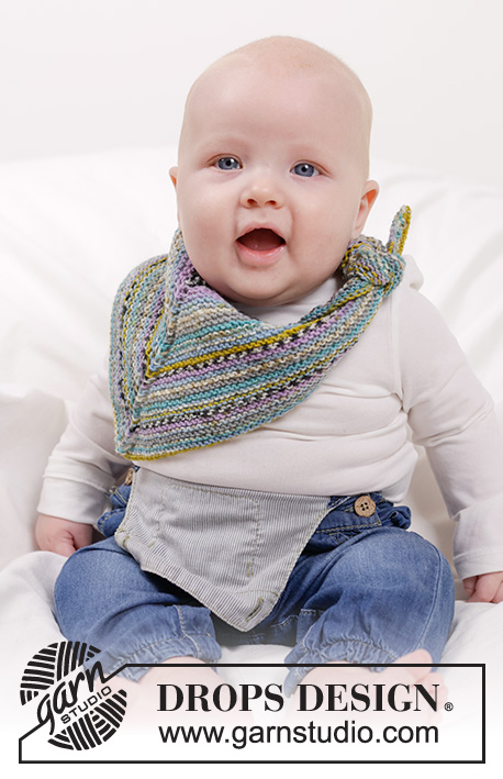 Thief of Hearts / DROPS Baby 45-13 - Knitted bib/shawl for babies in DROPS Fabel. The piece is worked top down with garter stitch. Sizes 0 to 4 years.
