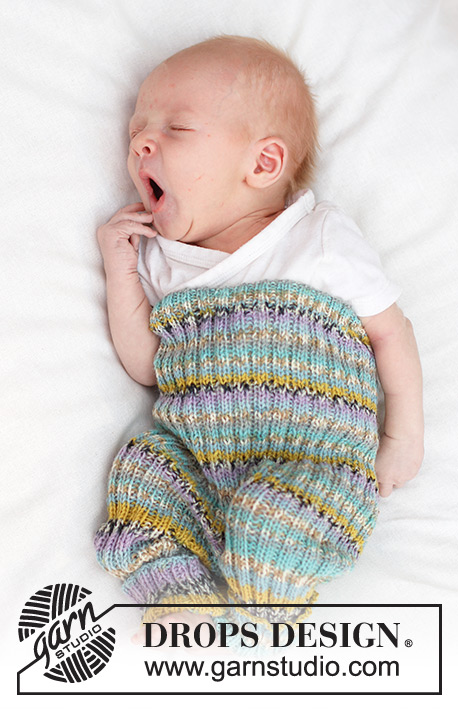 Striped Dreams / DROPS Baby 45-2 - Knitted trousers for baby in DROPS Fabel. The piece is worked in rib. Sizes 0 - 4 years.