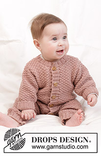 Lili Rose / DROPS Baby 45-5 - Dětský overal pletený perličkovým vzorem shora dolů z příze DROPS BabyMerino. Velikost 0 až 4 let.