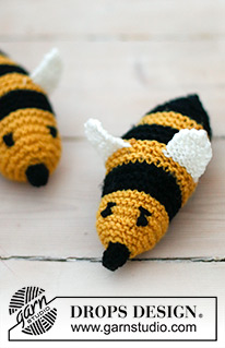 Bee Buddies / DROPS Baby 46-19 - Stickat leksaksbi till baby och barn i DROPS Merino Extra Fine. Arbetet stickas fram och tillbaka i rätstickning. Tema: gosedjur
