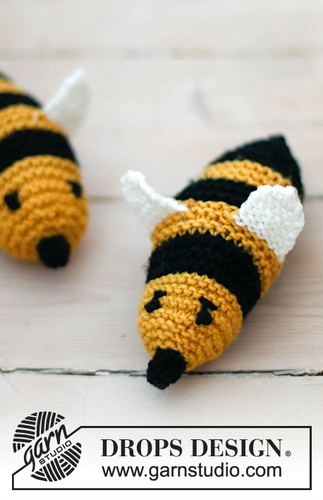Bee Buddies / DROPS Baby 46-19 - Stickat leksaksbi till baby och barn i DROPS Merino Extra Fine. Arbetet stickas fram och tillbaka i rätstickning. Tema: gosedjur