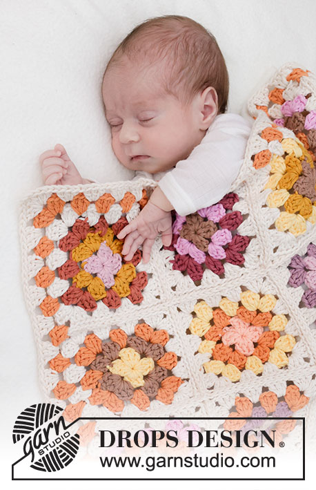 Rose Bushes Blanket / DROPS Baby 46-2 - Manta a ganchillo para bebé con cuadrados granny en DROPS Paris.