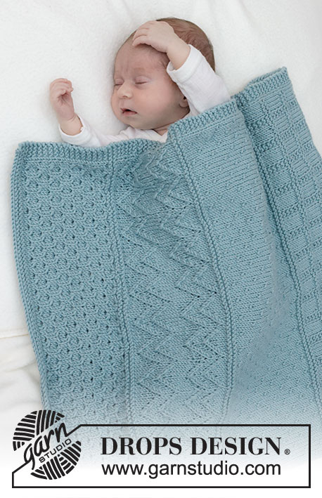 Dot Dot Line Blanket / DROPS Baby 46-3 - Knitted baby blanket in DROPS Merino Extra Fine. The piece is worked back and forth with relief-pattern.
