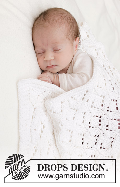 Bright Cuddles Blanket / DROPS Baby 46-4 - Strikket babytæppe i DROPS Big Merino. Arbejdet strikkes i hulmønster.