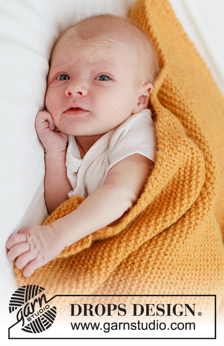Marigold Dreams Blanket / DROPS Baby 46-6 - Knitted baby blanket in DROPS Air. The piece is worked in garter stitch, from corner to corner. 