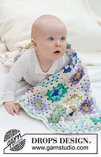 Garden Squares Blanket / DROPS Baby 46-7 - Couverture bébé crochetée  avec carrés granny, en DROPS Paris.