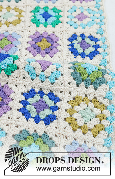 Garden Squares Blanket / DROPS Baby 46-7 - Couverture bébé crochetée  avec carrés granny, en DROPS Paris.