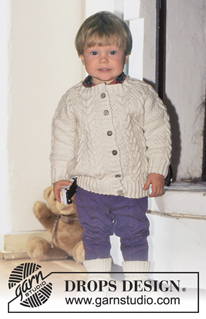 DROPS Baby 5-10 - Cardigan and socks in Karisma or Cotton Merino with cables.