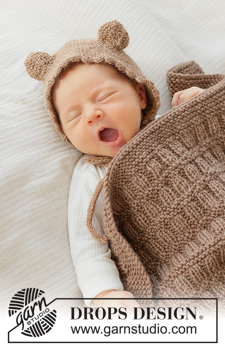 Cocoa Dream Bonnet / DROPS Baby 51-1 - Gestrickte Haube / Mütze für Babys und Kinder in DROPS Alpaca. Die Arbeit wird kraus rechts mit Ohren, Abkettrand mit Picots und I-Cord gestrickt. Größe Frühchen – 4 Jahre.