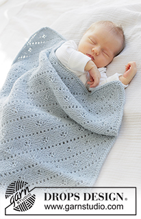 Misty Lace Blanket / DROPS Baby 51-5 - Kötött takaró babáknak, DROPS Alpaca fonalból, A darabot lustakötéssel kötjük, oda-vissza haladva, az egyik sarkától a másik sarkáig csipkemintával, lustakötéssel és zsinórkötéssel.