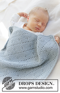 Misty Lace Blanket / DROPS Baby 51-5 - Kötött takaró babáknak, DROPS Alpaca fonalból, A darabot lustakötéssel kötjük, oda-vissza haladva, az egyik sarkától a másik sarkáig csipkemintával, lustakötéssel és zsinórkötéssel.