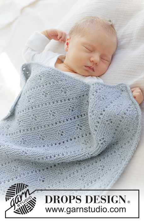 Misty Lace Blanket / DROPS Baby 51-5 - Kötött takaró babáknak, DROPS Alpaca fonalból, A darabot lustakötéssel kötjük, oda-vissza haladva, az egyik sarkától a másik sarkáig csipkemintával, lustakötéssel és zsinórkötéssel.