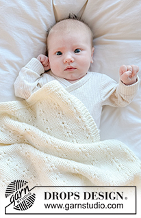 Snuggle Mist Blanket / DROPS Baby 51-8 - Kötött takaró babáknak, DROPS Merino Extra Fine fonalból. A darabot oda-vissza haladva készítjük, lustakötéssel és csipkemintával.