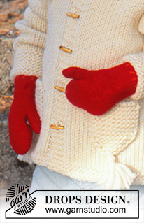Elf Warmers Gloves / DROPS Children 12-51 - Knitted and felted Christmas hat and felted mittens in DROPS Alaska. Piece is worked and felted. Size 3 – 14 years. Theme : Christmas.