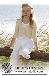 Little Finch / DROPS Children 15-1 - In Krausrippe gestrickte DROPS Jacke in „Alpaca“ mit Häkelkante in „Silke-Alpaca“ oder BabyAlpaca Silk