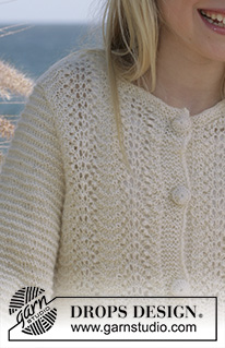 Havsbris / DROPS Children 15-10 - Knitted cardigan in DROPS Alpaca with 3/4 sleeves, wave pattern and crochet buttons. Size children 5 to 14 years.