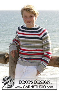 Seashore Stripes / DROPS Children 15-14 - Stickad tröja i DROPS Paris med ränder och raglan. Till barn stl 5-14 år.