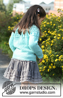 Tempest / DROPS Children 22-1 - Strikket jakke med rynkemønster på bærestykket, i 2 tråder DROPS Alpaca. Til barn i størrelser fra 3 til 12 år