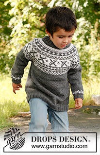 David / DROPS Children 22-15 - Stickad tröja i DROPS Karisma eller Merino Extra Fine stickad uppifrån och ner med runt ok och nordiskt mönster. Till barn stl 3 – 12 år