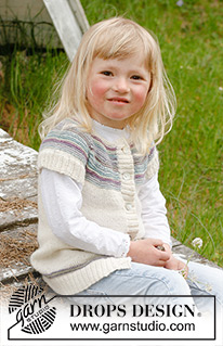 Dear Prudence / DROPS Children 23-10 - DROPS BabyAplaca Silk lõngast kootud ümara passega ja Norra mustriga laste kampsun. Suurus 3 kuni 12 aastat.