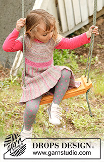 Twirly Girlie / DROPS Children 23-2 - Kjole strikket fra side til side med forkortede pinde i retstrik og rundt bærestykke i DROPS Fabel til børn str 3 til 12 år