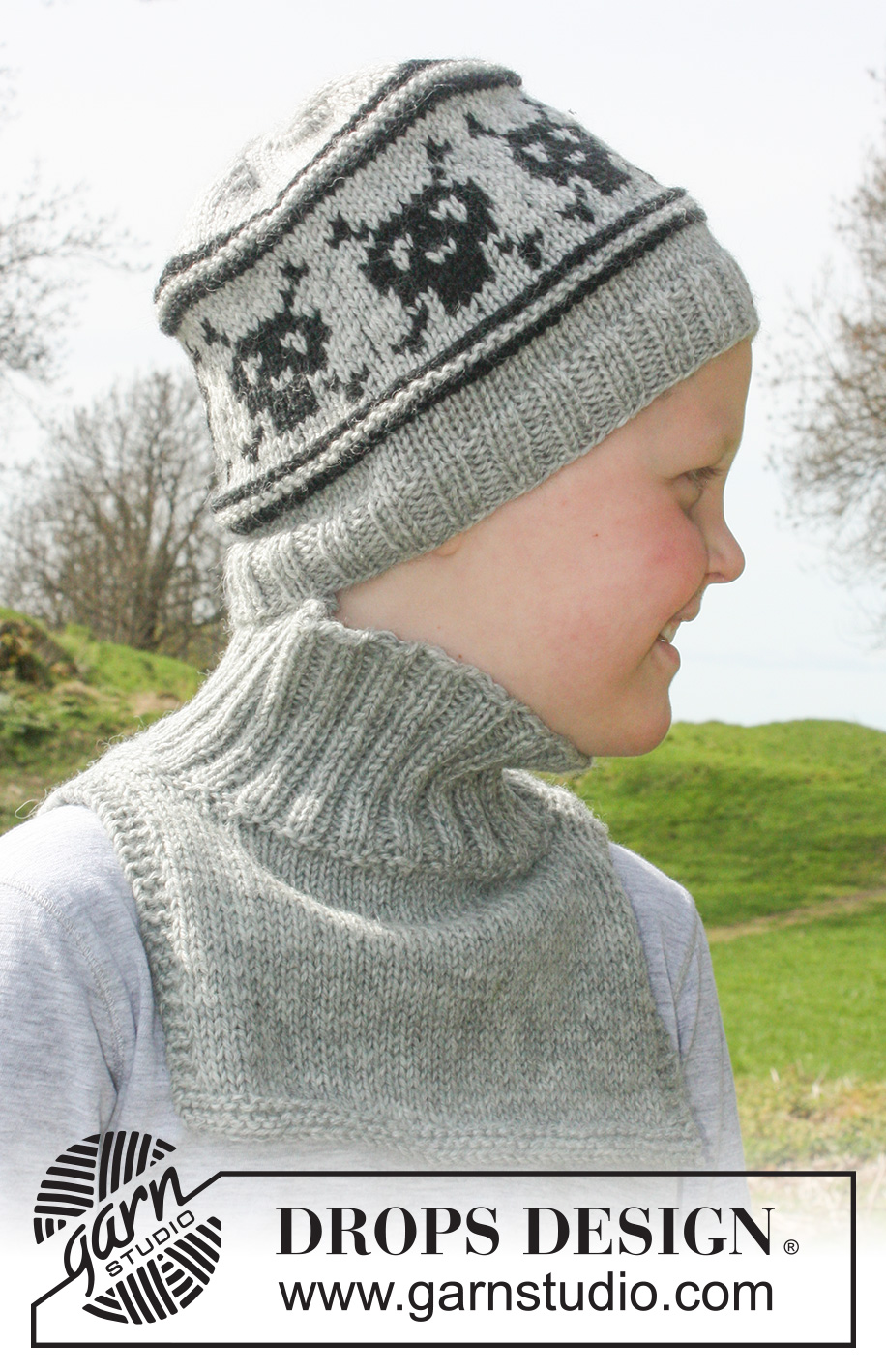 Captain Jack Set / DROPS Children 23-27 - Set of knitted hat with skulls plus neck warmer in DROPS Lima. Size children 3 to 12 years.
