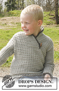 Jonathan / DROPS Children 23-28 - Knitted jumper with textured pattern and shawl collar in DROPS Nepal. Size children 3 to 12 years.